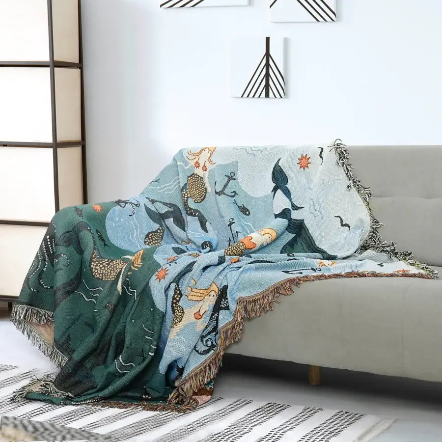 Mermaid Sofa Cover Palm Tassel Blanket