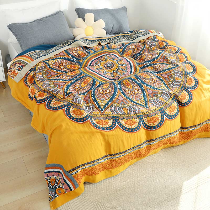 Bohemian Reversible Yellow Flower Summer Quilt