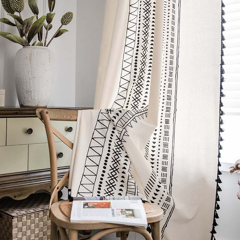 Bohemian Geometric Cotton Semi Blackout Curtains
