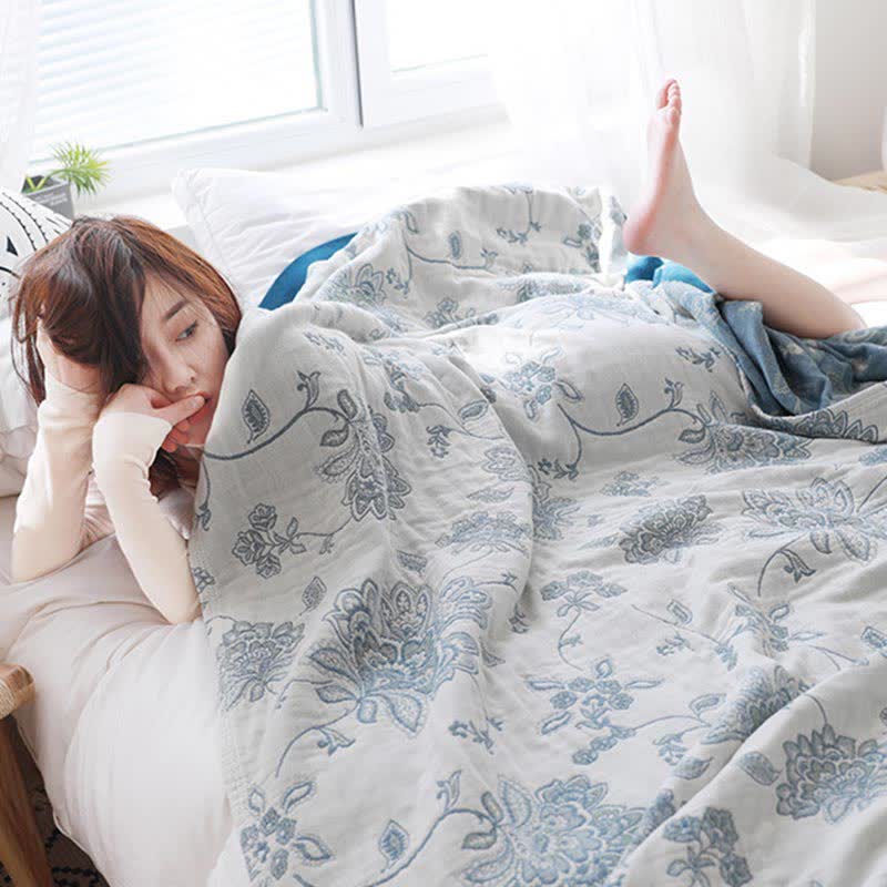 Lightweight Flower Print Cotton Sofa Blanket