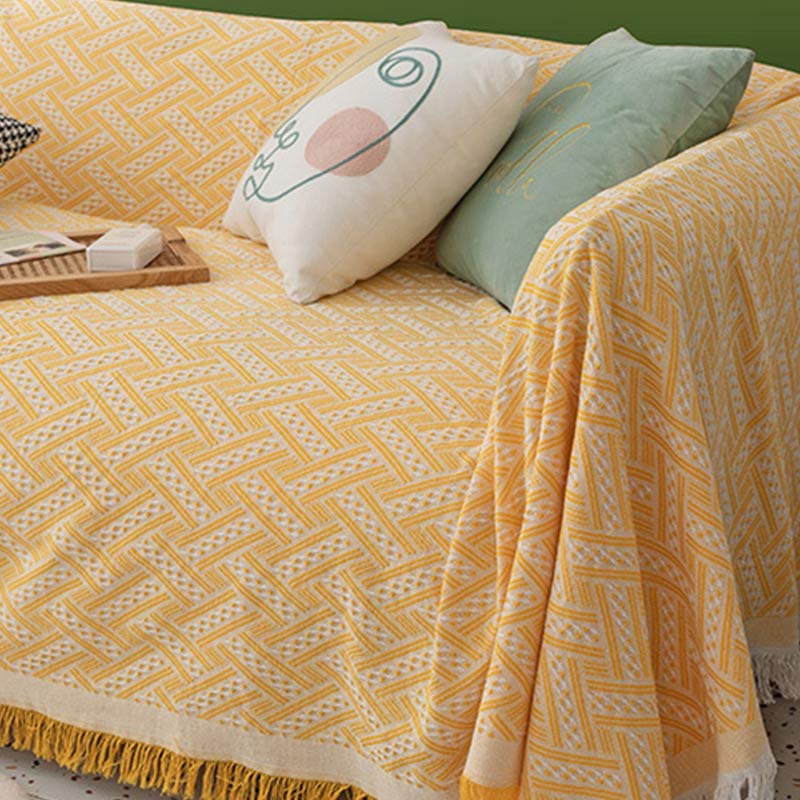Soft Tassel Blanket Reversible Sofa Cover