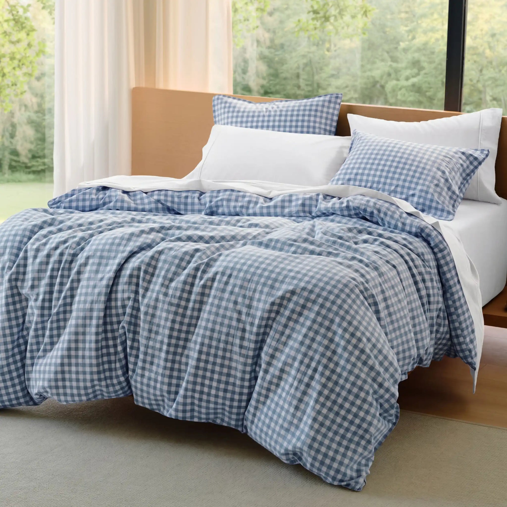 Gingham Washed Cotton Duvet Cover Set(4PCS)