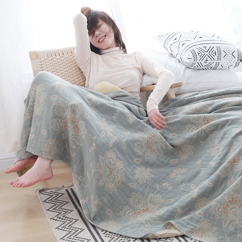 Lightweight Flower Print Cotton Sofa Blanket