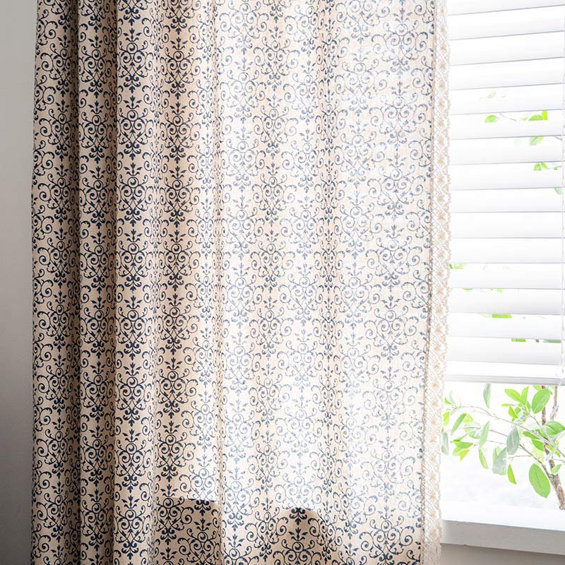 Boho Blue Pattern Semi-Blackout Curtain