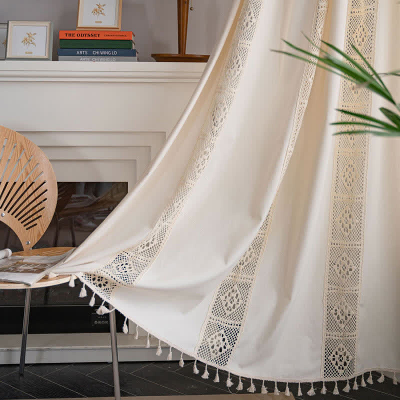 Beige Splicing Hollow-Out Light Filtering Curtain