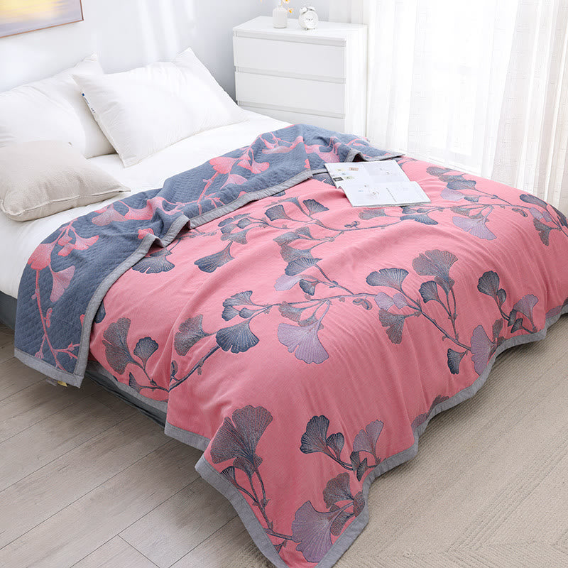 Ownkoti Ginkgo Leaf Cotton Gauze Reversible Quilt