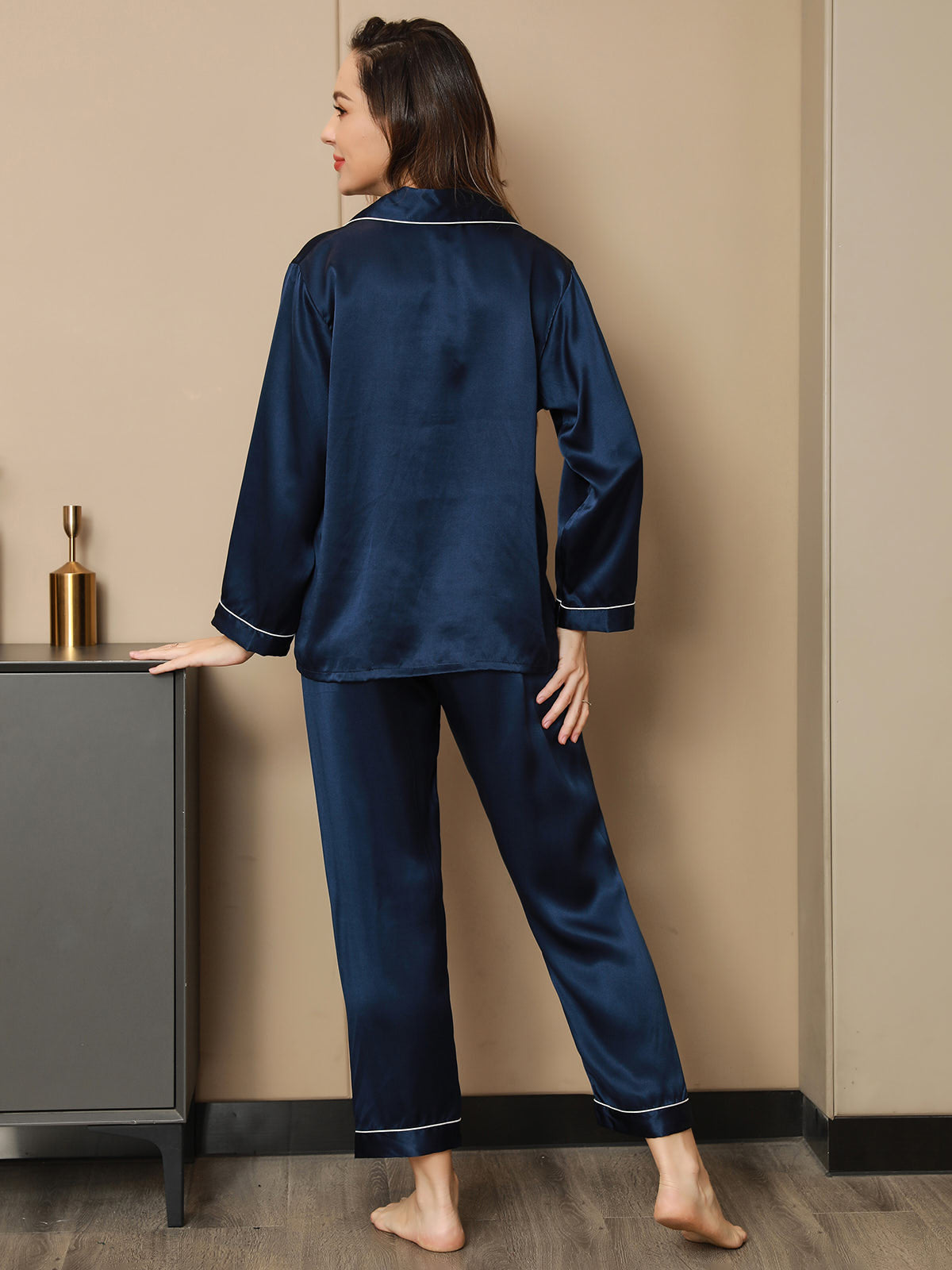Women's Pure Silk Long Sleeve Notch Collar Pajamas Set