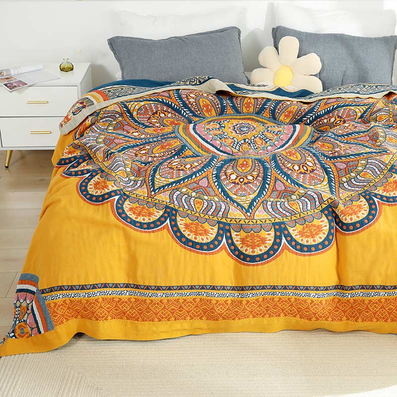 Bohemian Reversible Yellow Flower Summer Quilt
