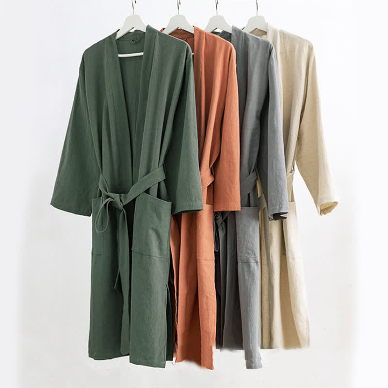 Soft V-Neck Bathrobe Sleepwear with Pockets