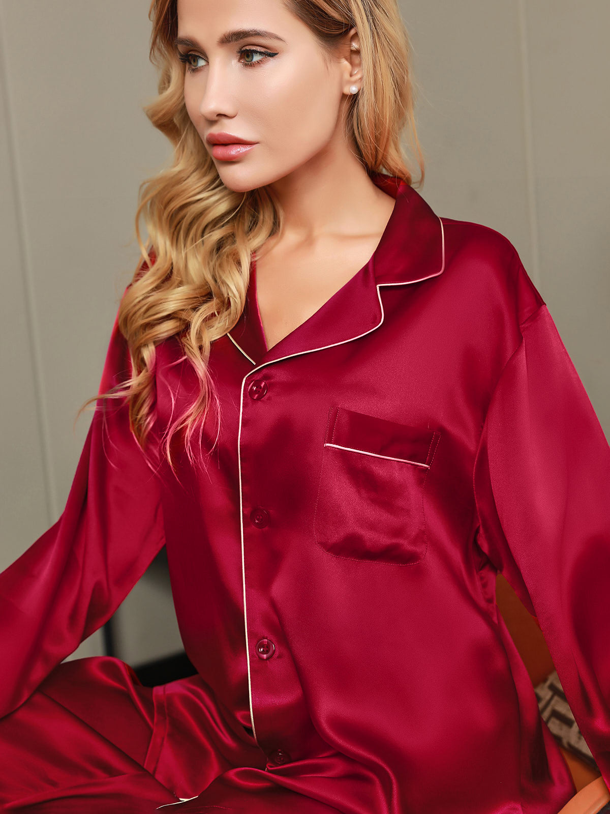Women's Pure Silk Long Sleeve Notch Collar Pajamas Set