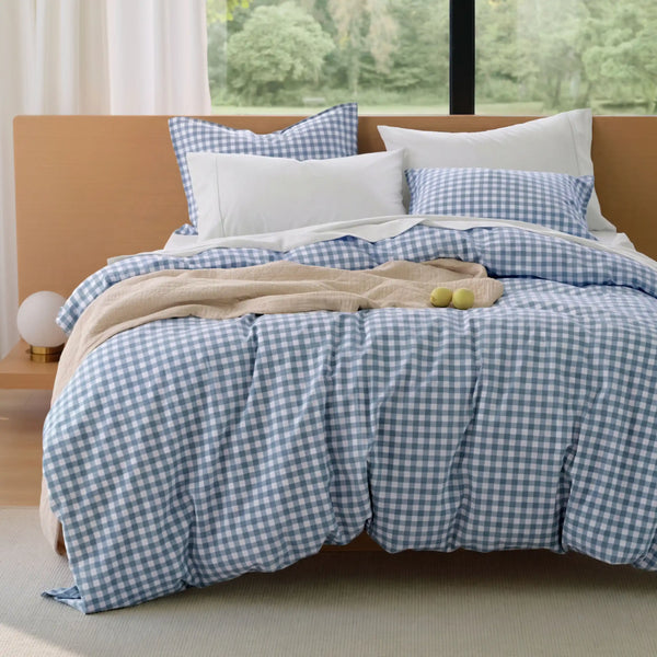Gingham Washed Cotton Duvet Cover Set(4PCS)