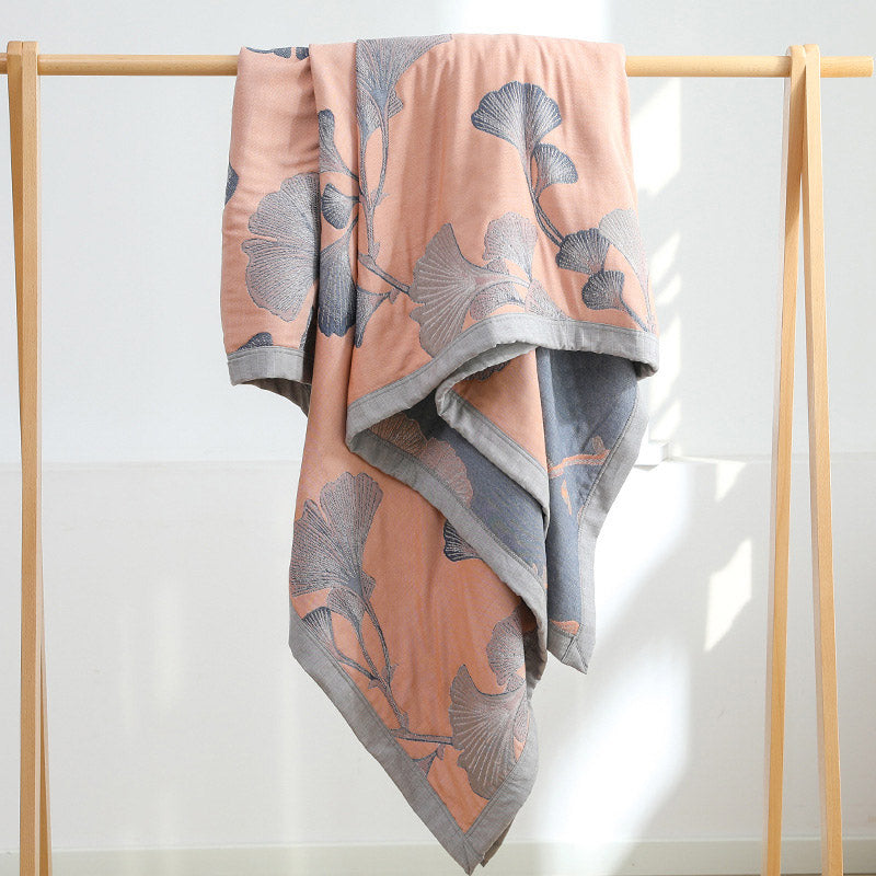 Ownkoti Ginkgo Leaf Cotton Gauze Reversible Quilt