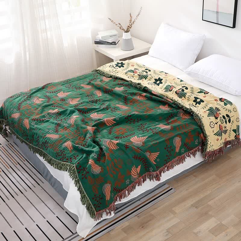 Boho Breathable Flower Bird Reversible Quilt