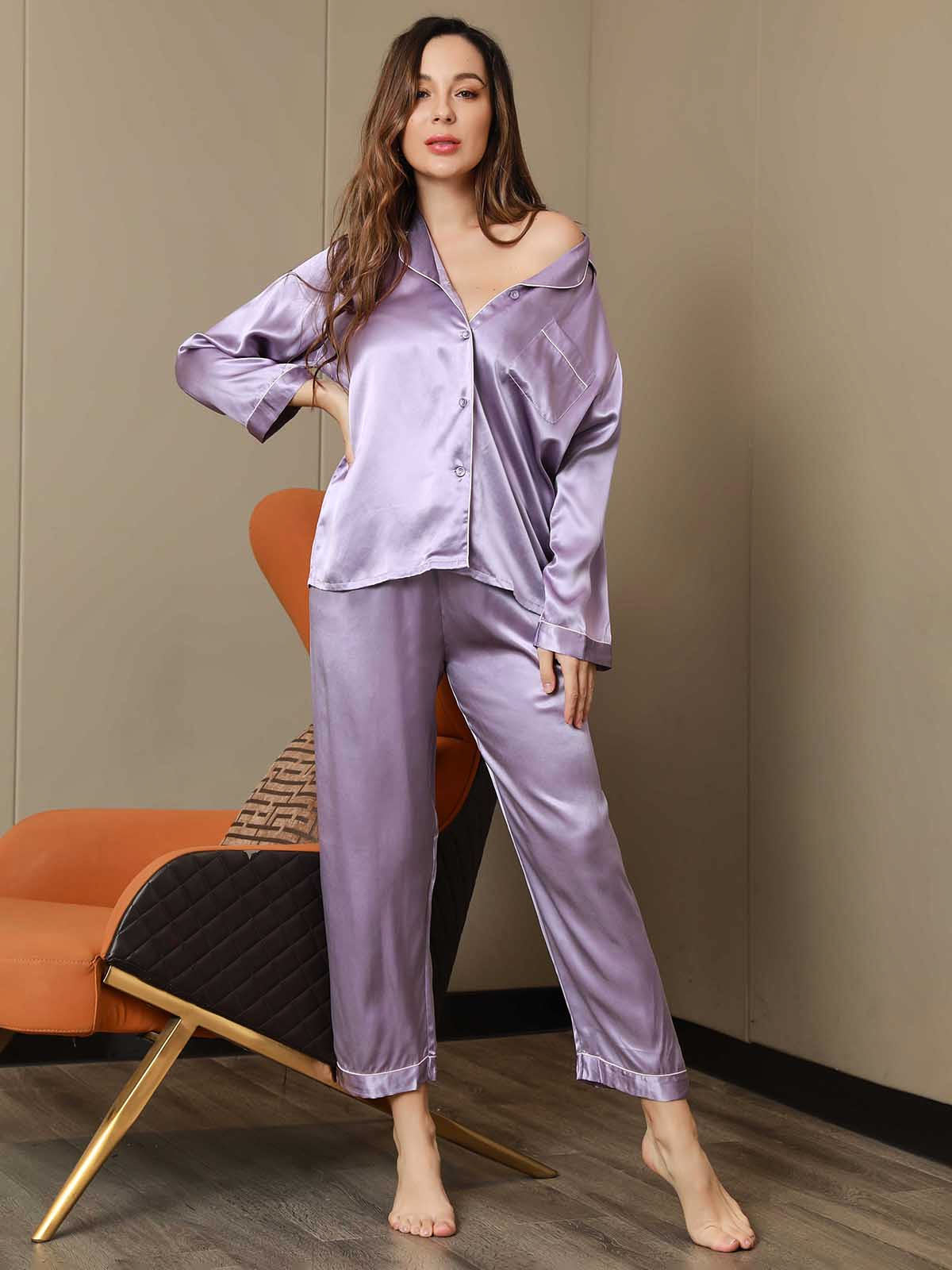 Women's Pure Silk Long Sleeve Notch Collar Pajamas Set