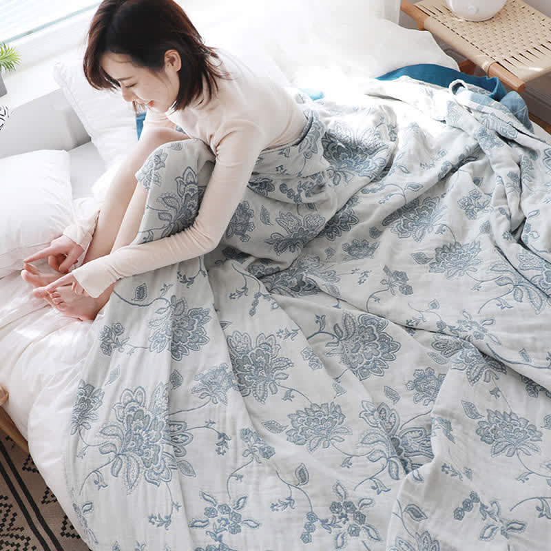 Lightweight Flower Print Cotton Sofa Blanket