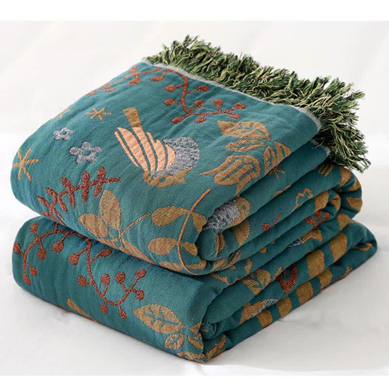 Boho Breathable Flower Bird Reversible Quilt
