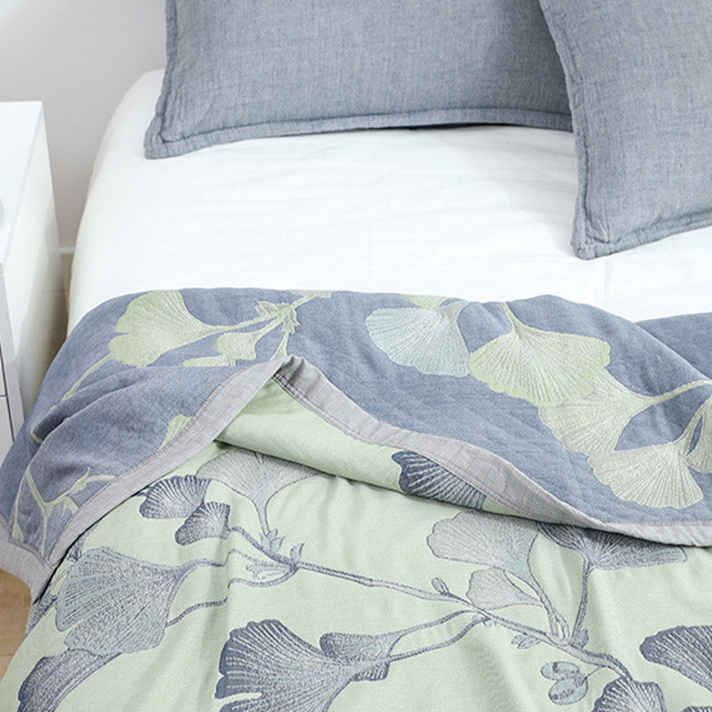 Ownkoti Ginkgo Leaf Cotton Gauze Reversible Quilt