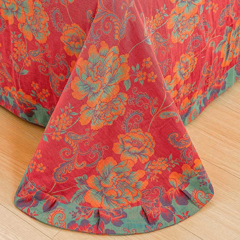 Flower Print Red Cotton Bedding Sets(4PCS) - image 8