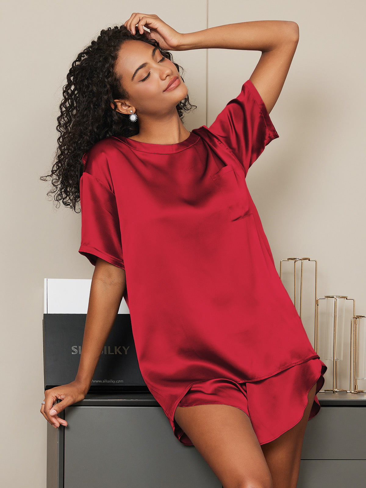 Pure Silk Short Sleeve Round Neck Women's Pajamas Set(Buy 2 Free Shipping)