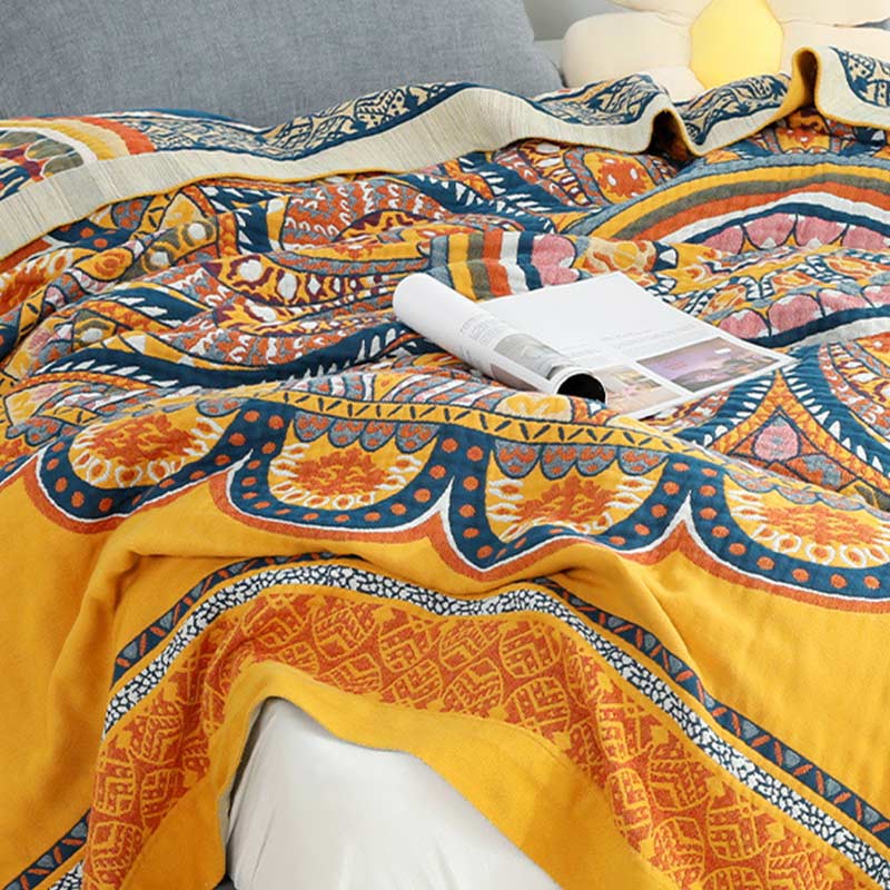 Bohemian Reversible Yellow Flower Summer Quilt