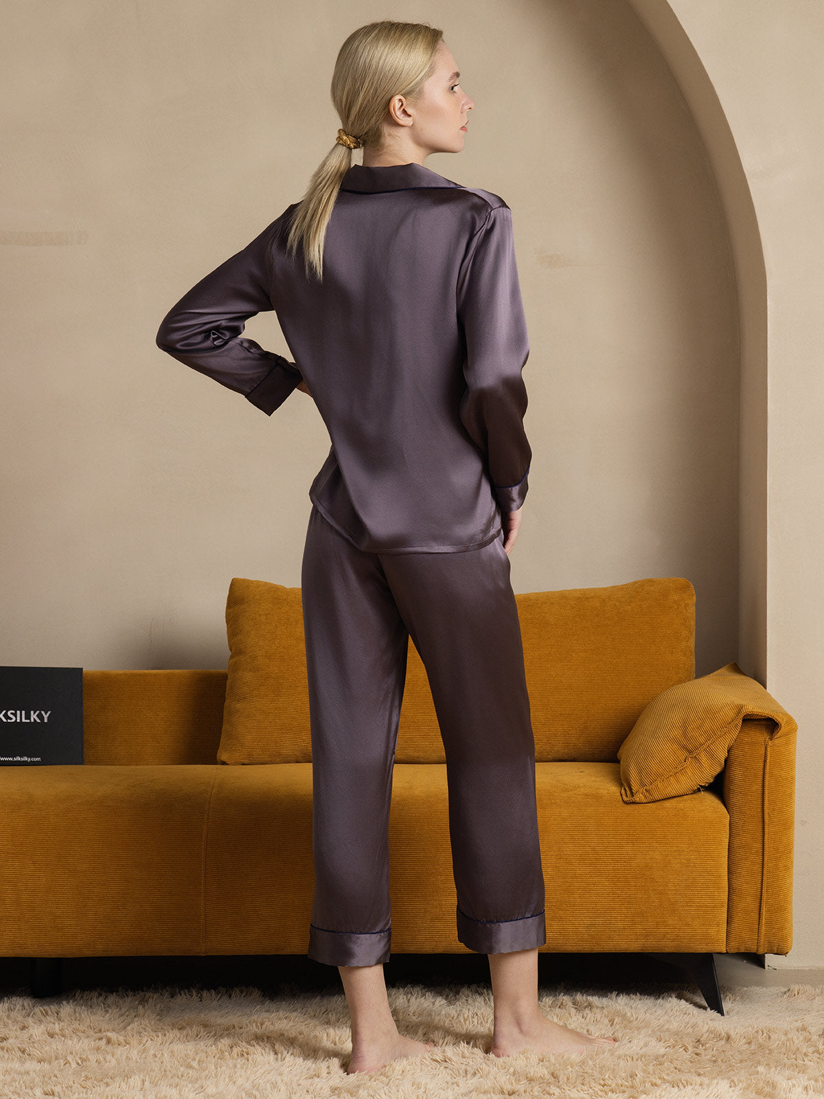 Women's Pure Silk Long Sleeve Button Up Pajamas Set