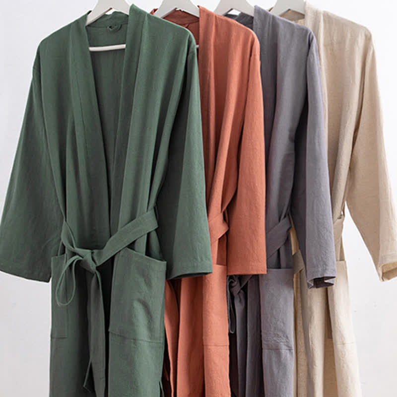 Soft V-Neck Bathrobe Sleepwear with Pockets