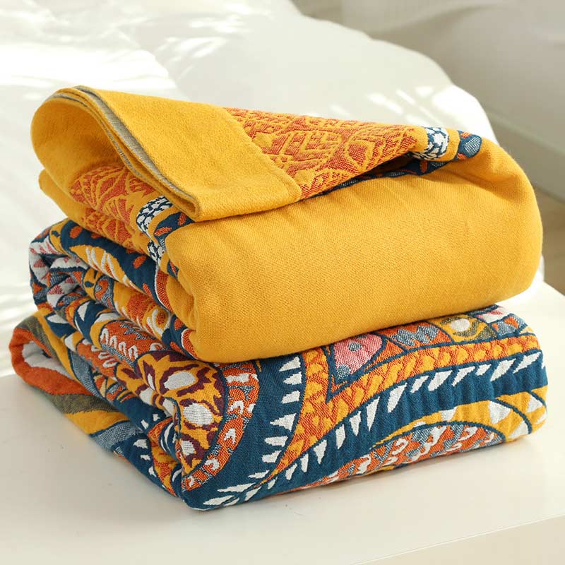 Bohemian Reversible Yellow Flower Summer Quilt