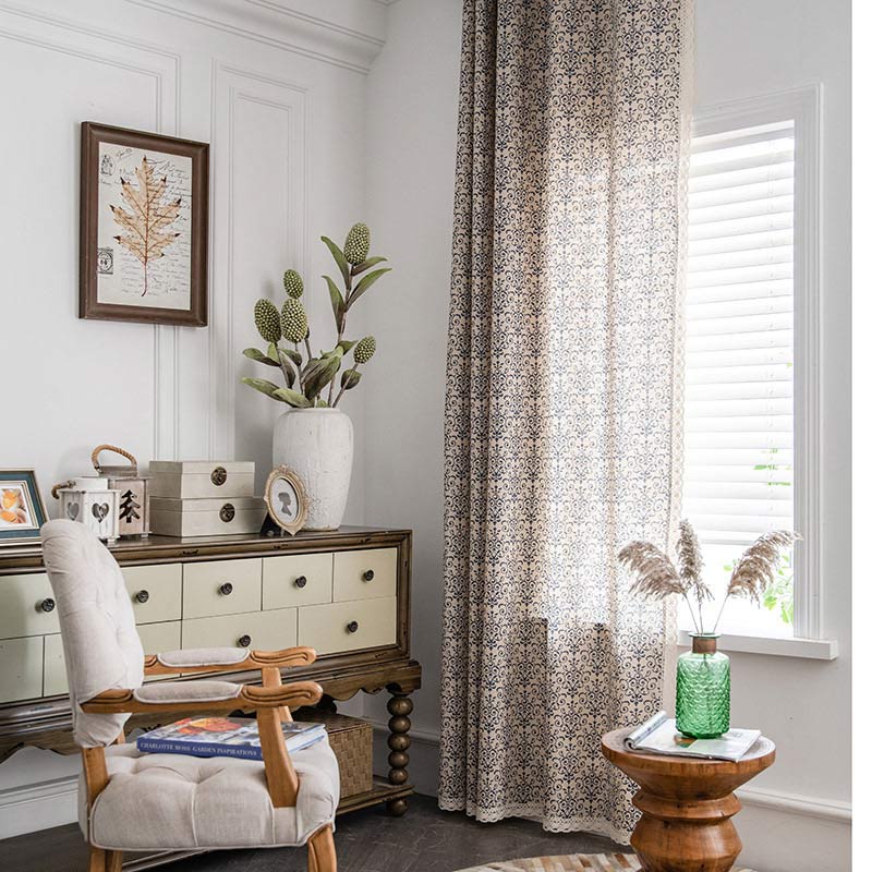 Boho Blue Pattern Semi-Blackout Curtain