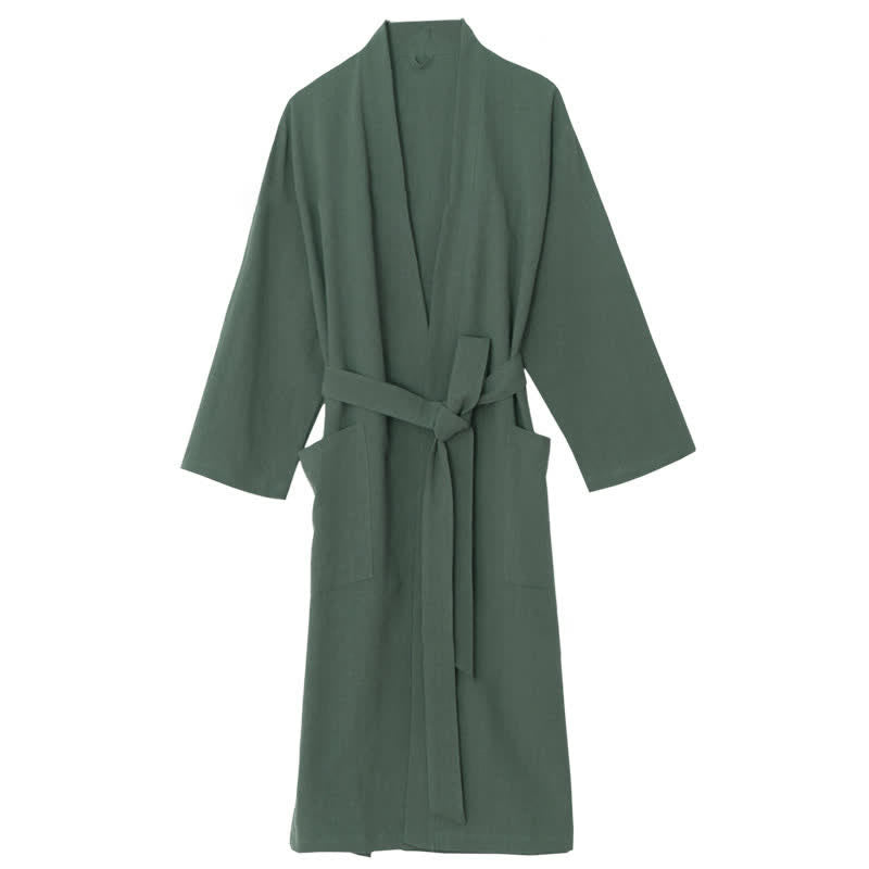 Soft V-Neck Bathrobe Sleepwear with Pockets
