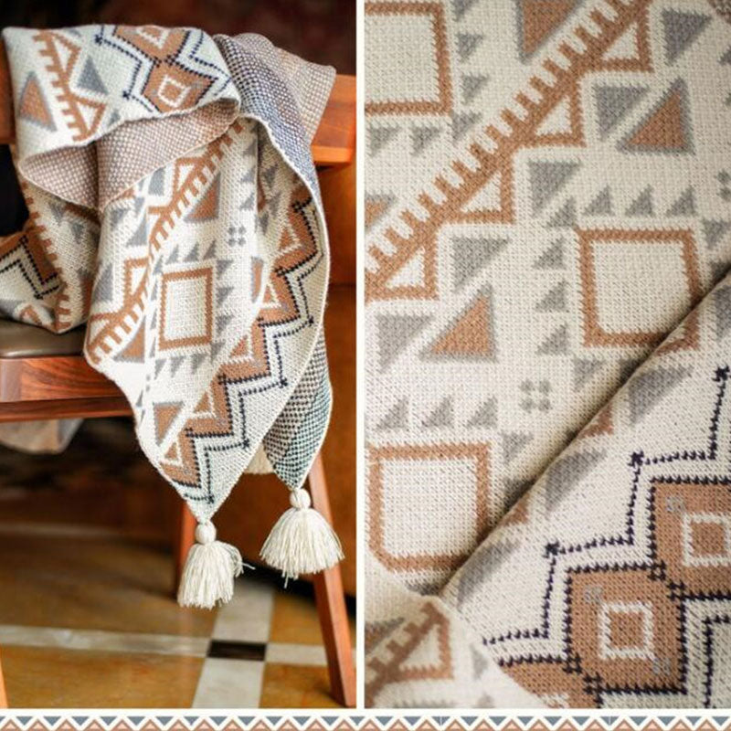 Cozy Shape Pattern Tassel Knitted Blanket