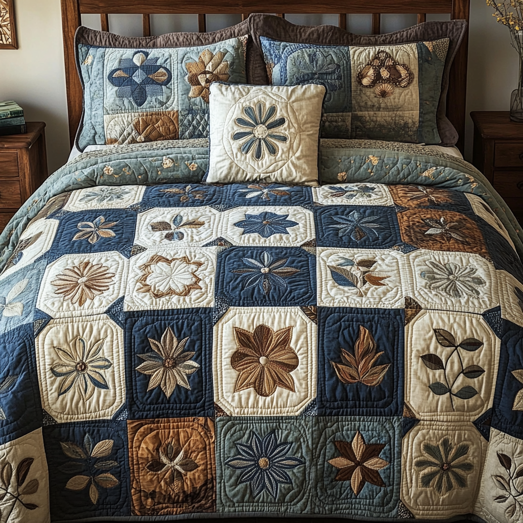 Antique Bloom 3-Piece Quilted Bedding Set