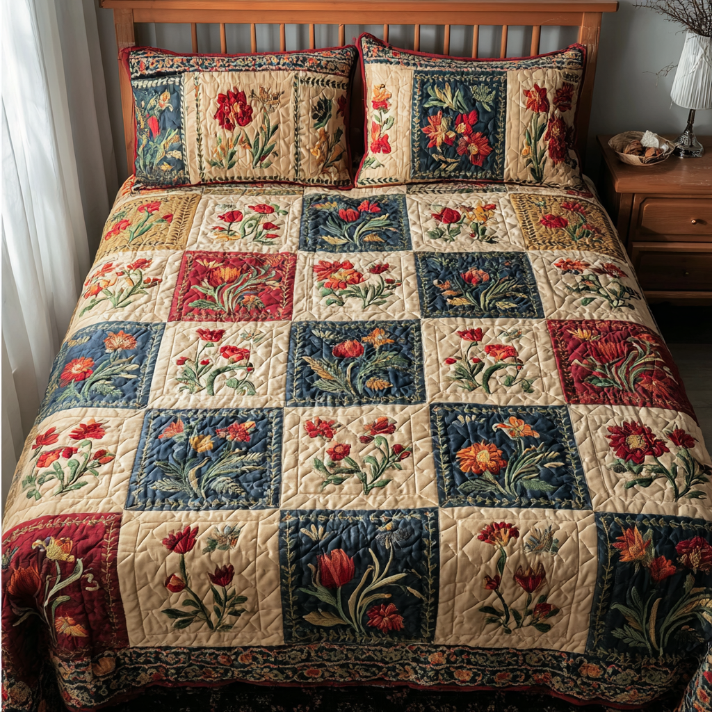 Blossom Field 3-Piece Quilted Bedding Set