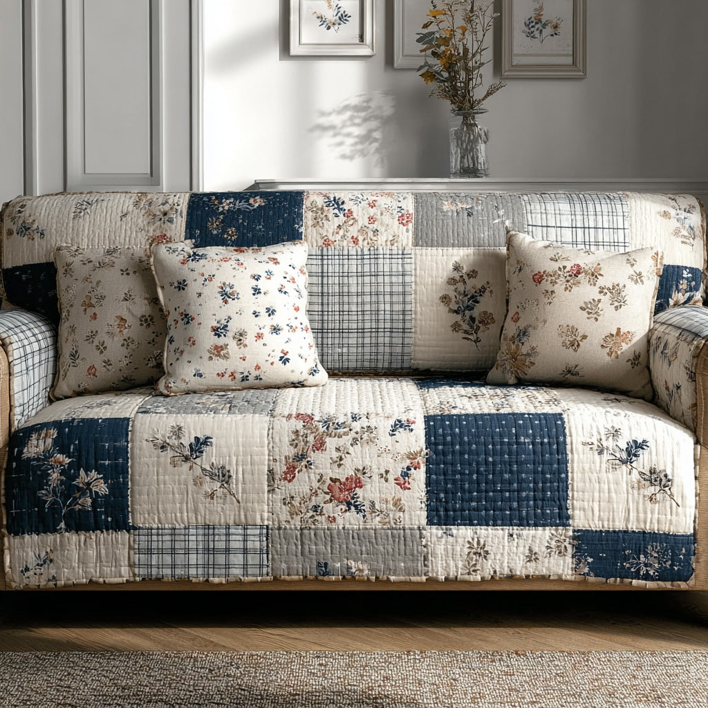 Blue Meadow Quilted Sofa Cover