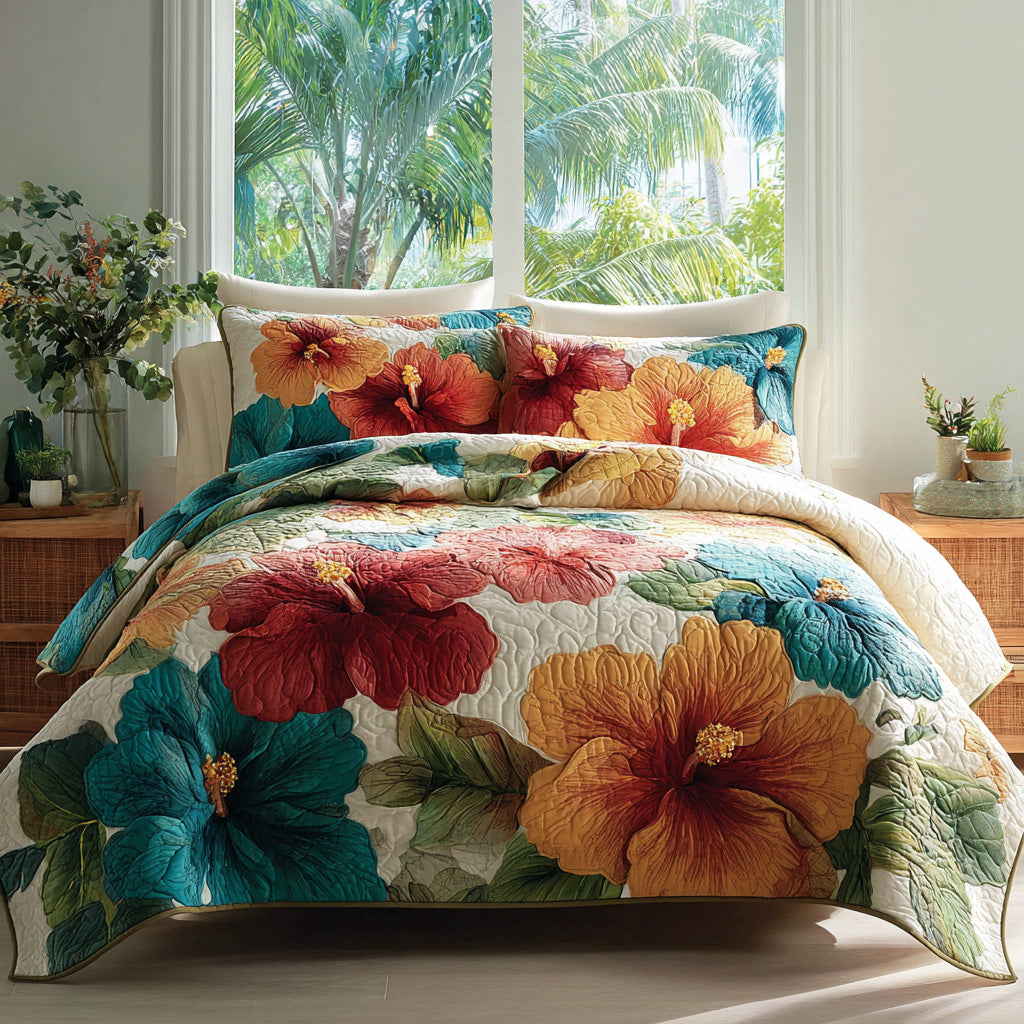 Bright Botanicals 3-Piece Quilted Bedding Set