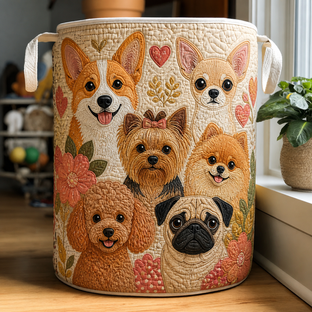 Floral Small Breeds Dog Quilted Laundry Basket