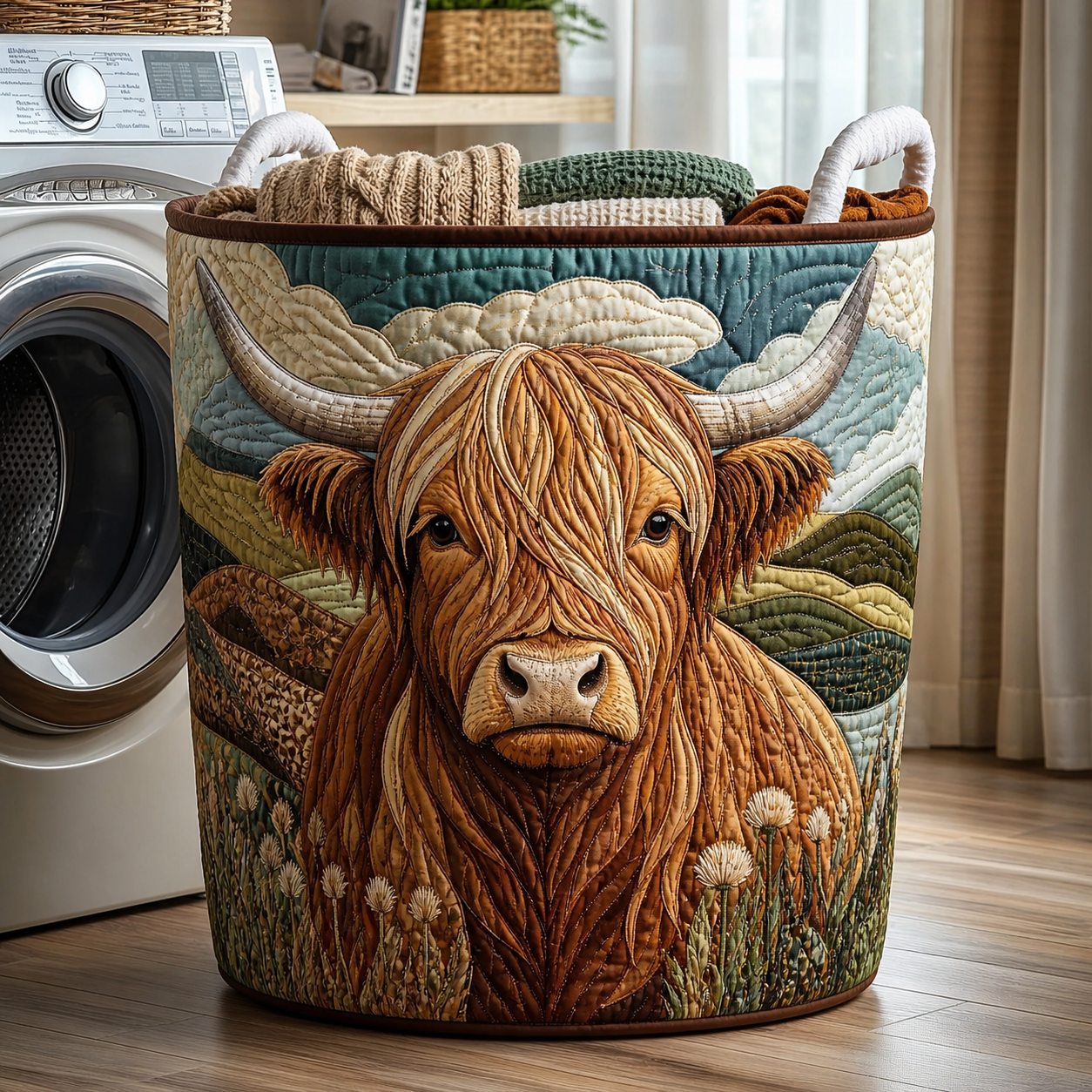 Highland Cow Quilted Laundry Basket