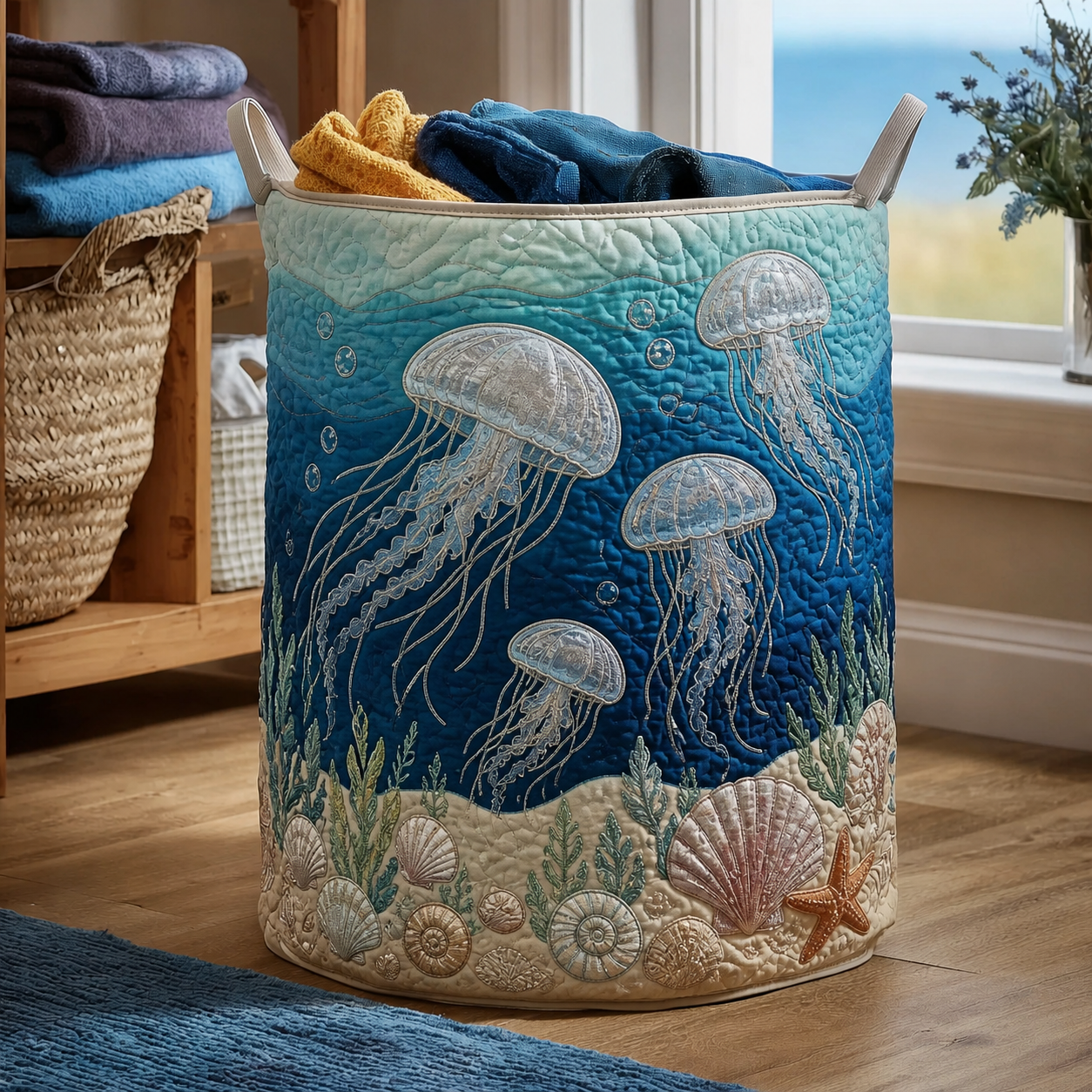 Jellyfish Quilted Laundry Basket