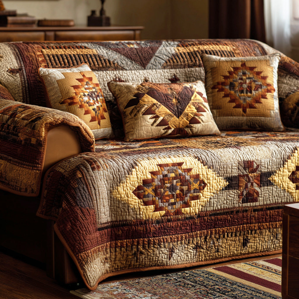 Canyon Geometry Quilted Sofa Cover