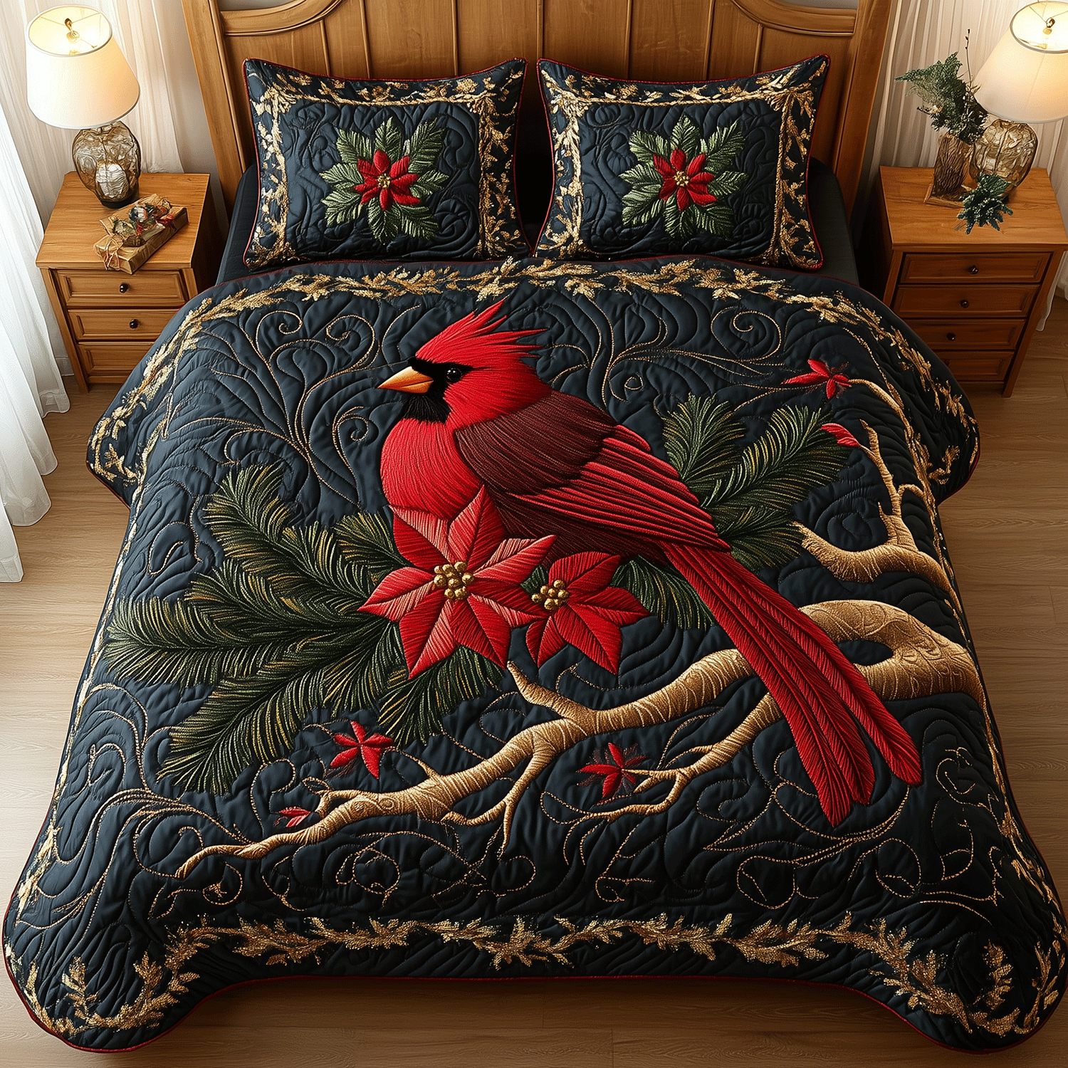 Cardinal Beauty 3-Piece Quilted Bedding Set