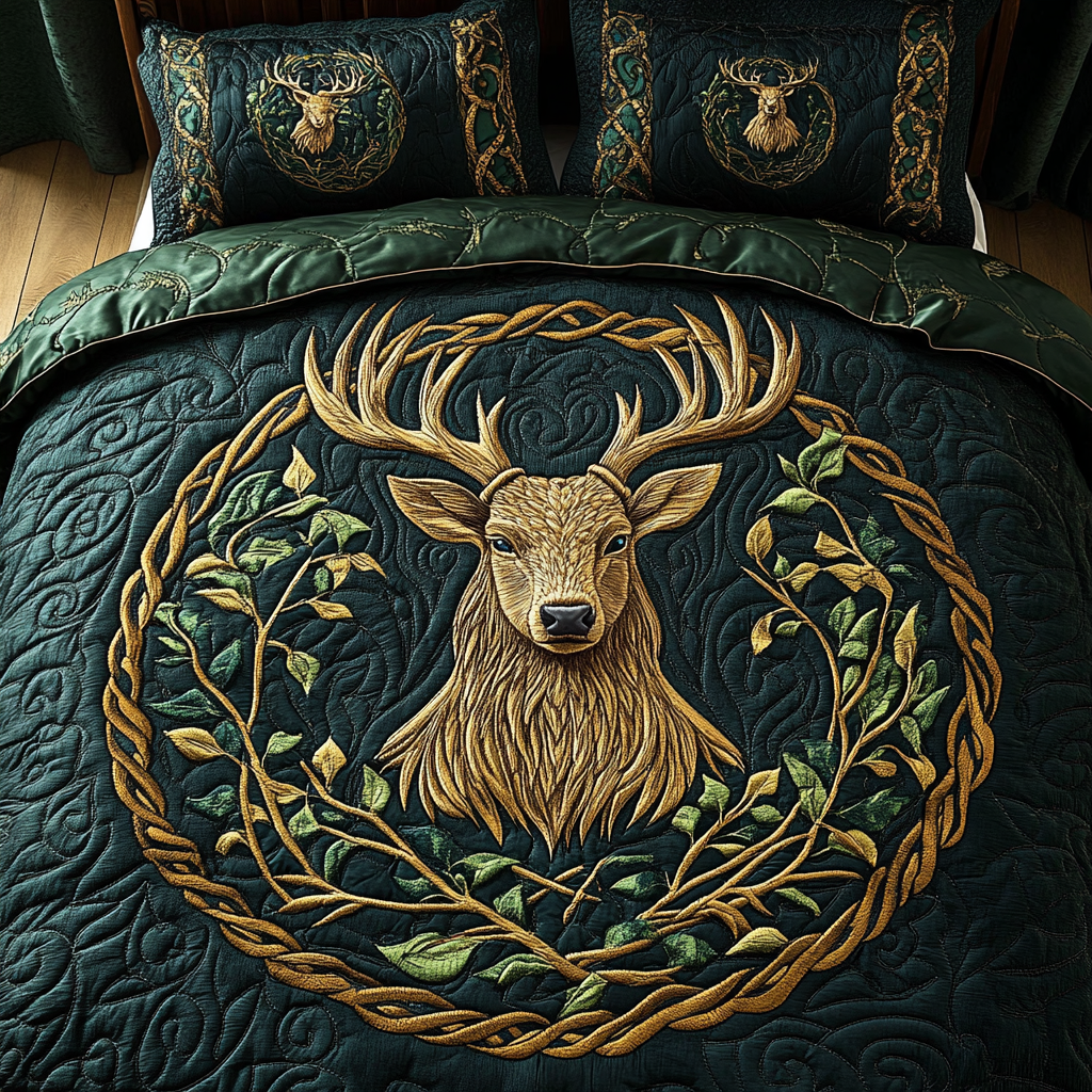 Celtic Stag Dream 3-Piece Quilted Bedding Set