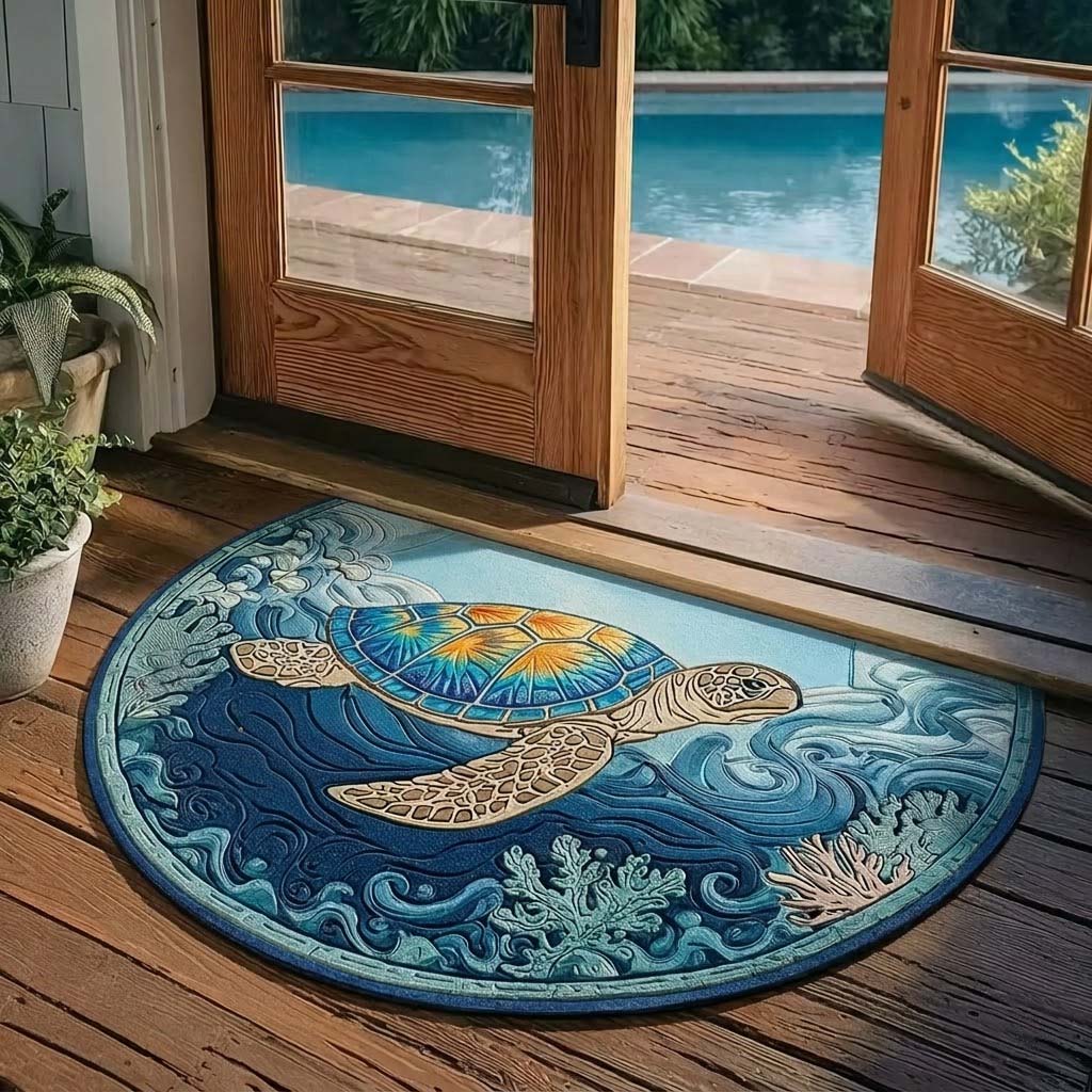 Coastal Wave Turtle Custom Shape Doormat 