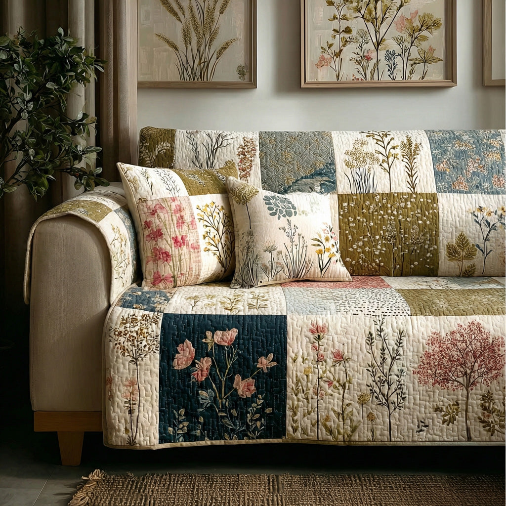 Country Blossom Quilted Sofa Cover
