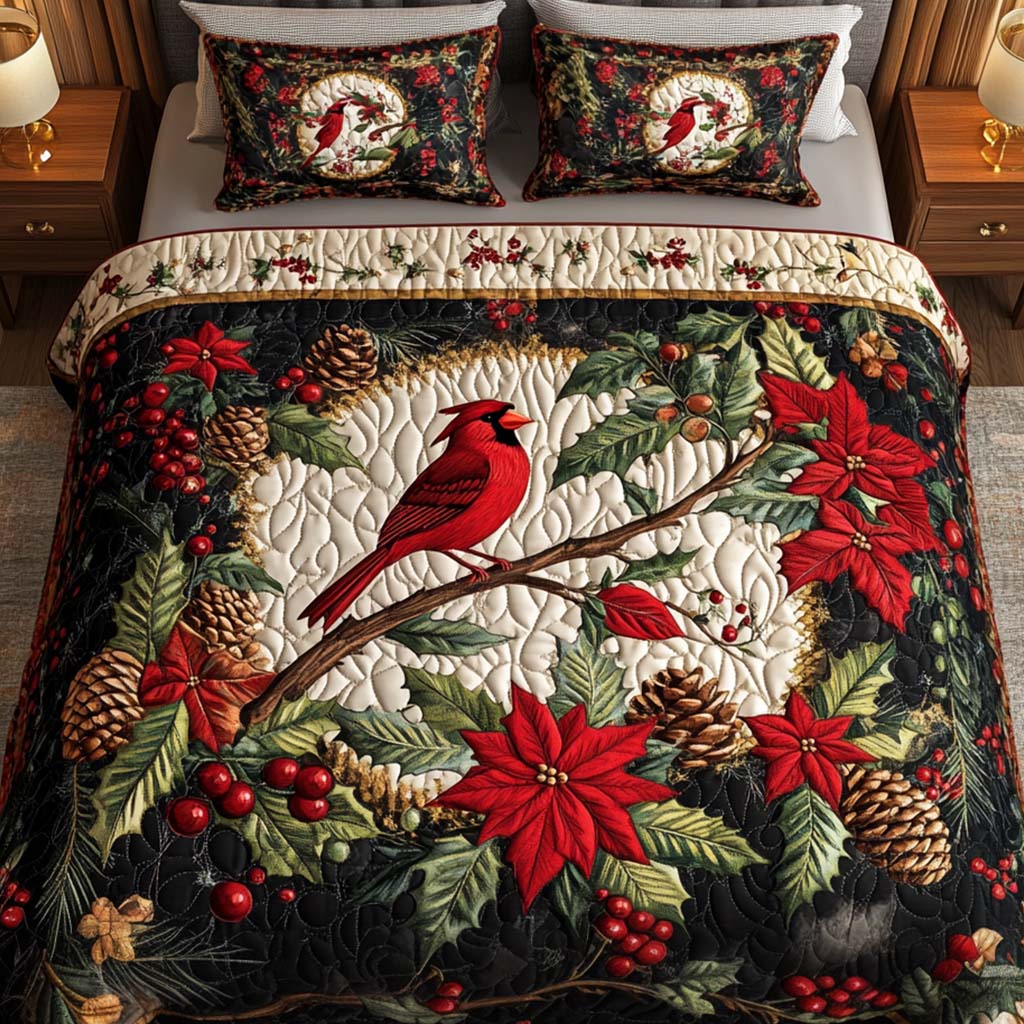Crimson Elegance 3-Piece Quilted Bedding Set