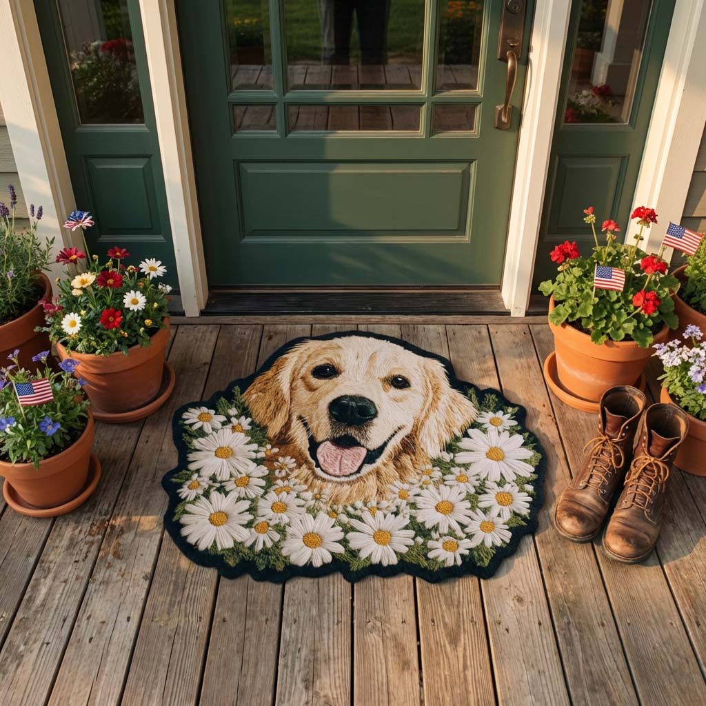 Daisy Golden Retriever Custom Shape Doormat 