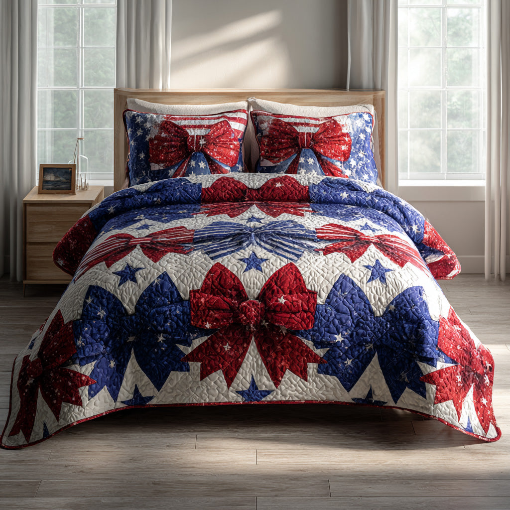 Festive Ribbon Stars 3-Piece Quilted Bedding Set