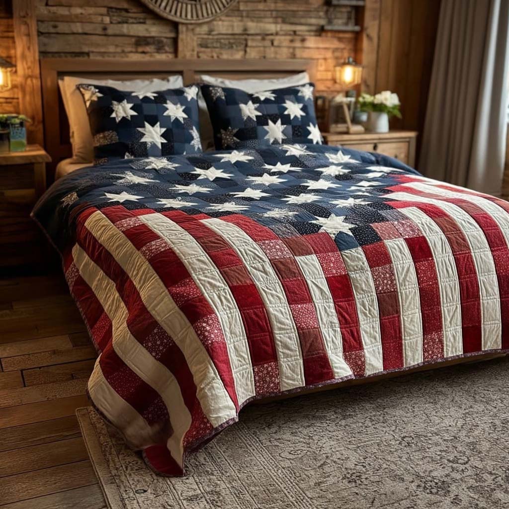Freedom Star Pattern 3-Piece Quilted Bedding Set