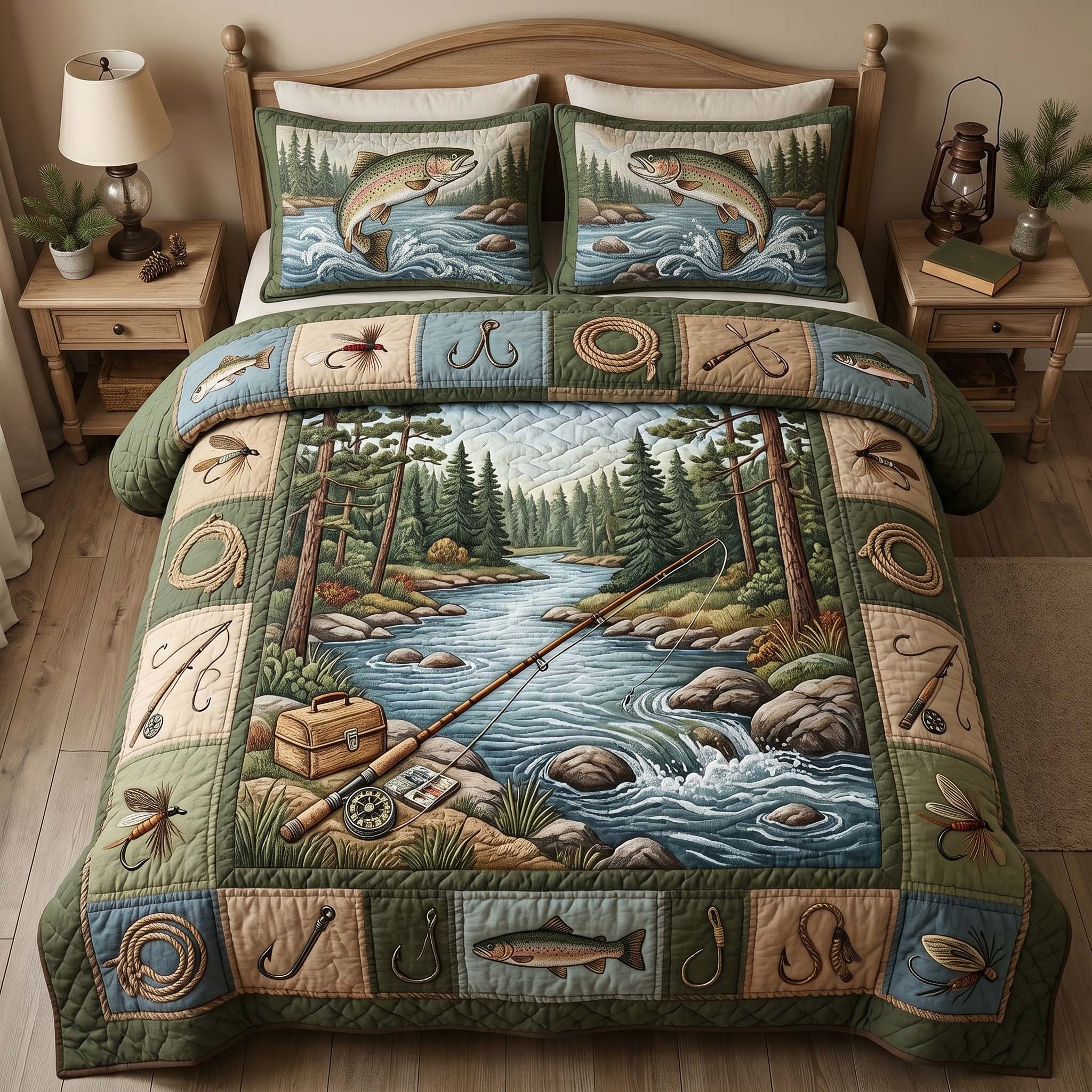 River Catch Set 3-Piece Quilted Bedding Set