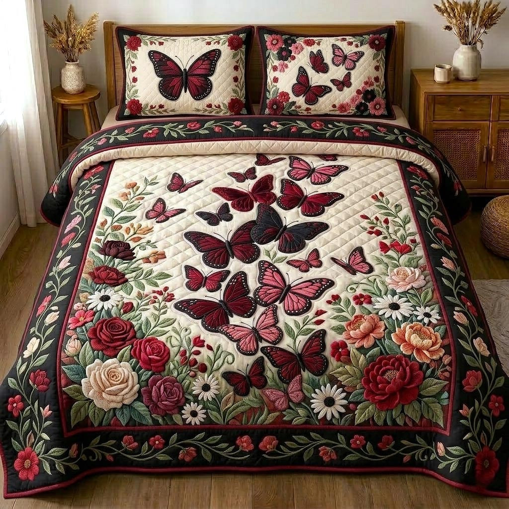 Butterfly Garden 3-Piece Quilted Bedding Set
