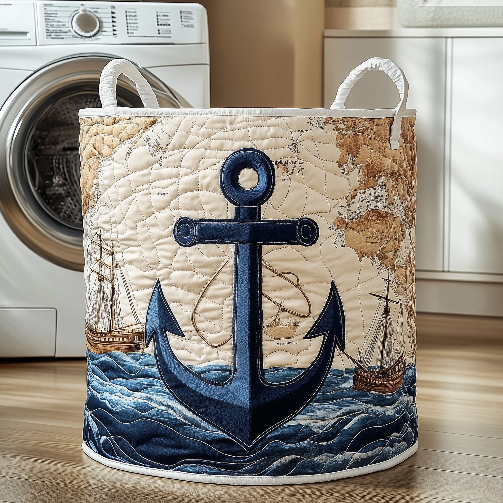 Nautical Anchor Quilted Laundry Basket