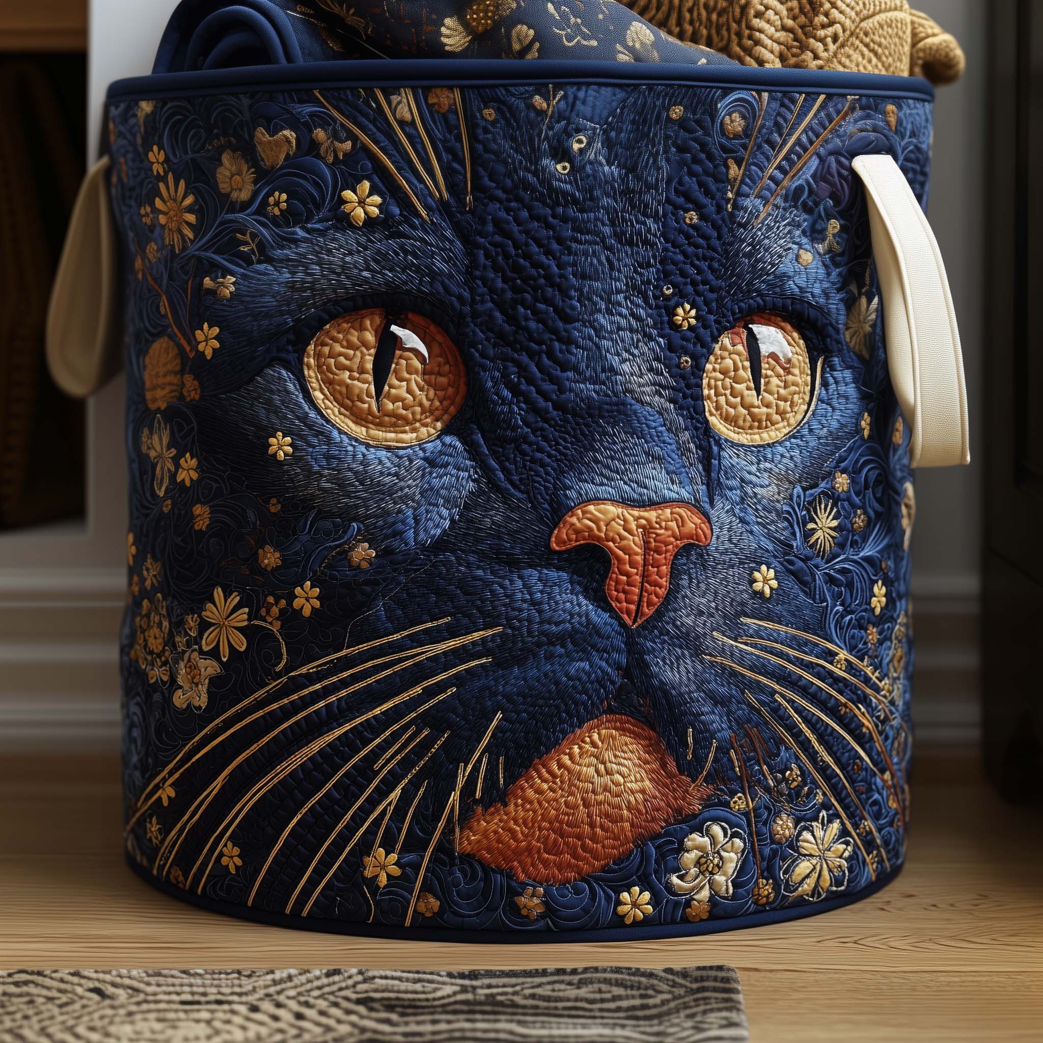 Golden Whiskers Quilted Laundry Basket